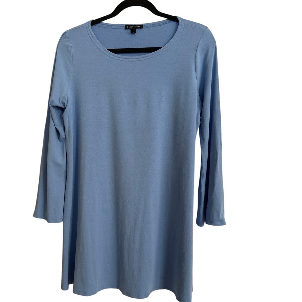 Eileen‎ Fisher Ballet Neck Tunic Top 3/4 Sleeves Blue Bird Medium Viscose Jersey